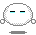 Pixelated white circular character with black eyes and cyan tears, showing sequential expressions from neutral to crying.