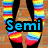 A static image shows a person wearing rainbow-striped socks and black shoes against a brick wall, with overlaid text reading "Semi Loves Socks!" in blue, pink, and red.