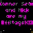 Pixelated text repeats 'Connor Seamon and Nick are my Bfftags! <3' in pink on black with yellow dots, partially obscured by a gray rectangle.