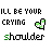Pixelated text 'I'LL BE YOUR CRYING SHOULDER' with green shoulder icon, showing animation variations in letter spacing and color.