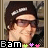 Animated contact sheet of 12 frames showing a person wearing a black beanie with white text, sunglasses, and earbud, smiling while the word "Bam" and colored stars change position across frames.