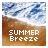 Pixelated beach scene with blue sky, white clouds, and brown sand; text 'SUMMER Breeze' in blocky white letters at bottom.