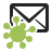 A static pixel art icon shows a black outlined envelope with a green, spiky virus-like shape overlapping its lower-left corner against a light gray background.
