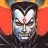 Static pixel art of a character with white face paint, dark hair, and a red dot on the forehead against a red and orange background.