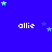 Blue background with repeated white text 'allie' and scattered light blue stars, some of which move across the frame.