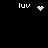 Pixel art icon with four white 'luv' text elements and three distinct white pixel patterns on black background.