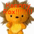 Two pixelated cartoon lions with brown manes and yellow bodies stand side-by-side, each displaying distinct red text above their heads.