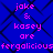 Blue background with black diamond-shaped pattern, pink text repeating 'joke & kasey are fergalicious' in pixelated font