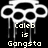 Pixelated white skull with dripping effect on black background, overlaid with text reading "Caleb is Gangsta" in blocky font.