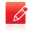 Red gradient square with white checkered pencil icon, pixelated edges, and faint reflection on gray background.