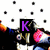 Animated sequence showing a character with pink cheeks and a blue outfit, with purple text changing from 'K' to 'Kim' to 'Kimi' over a white background with black dots.