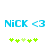 Blue text 'NICK <3' above green plus signs on white background, with two variations showing different sign brightness.