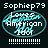 Pixelated buddy icon with 'Sophiep79' text above a teal oval containing 'Loves American Idol' text, with white dotted lines below.