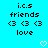 Pixelated text and symbols on cyan background with two white heart icons at bottom.