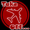 Four circular icons arranged in a with text overlays: red airplane, orange pants, green jacket, and black-and-white photo of three people