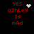 Red pixelated text on black background with animated white heart and starburst symbols above 'ashley' in four