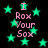 Black background with green stars and pink text reading "I Rox Your Sox" in four identical vertical arrangements.