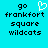 Pixelated text on cyan background with white heart symbol above 'frankfort' in left ; identical layout without heart in right