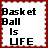 Static pixelated icon with bold black text reading "Basket Ball Is UFE" on a white background framed by red border, rendered in low-resolution blocky font style.