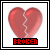 Two side-by-side animated frames of a pixelated red heart with a crack, each displaying the word BROKEN in blocky text below it.