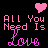 Pixelated text and hearts on black background with animated color shifts in 'Love' script.