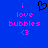 Blue background with pink pixelated text 'i love bubbles <3' and a black heart outline above the left side of the text.