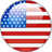 Static circular icon featuring a pixelated American flag design with blue field of white stars and red-and-white stripes on a gray background.