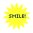 Four identical yellow starburst-shaped icons with dark blue text reading SMILE! centered on each.