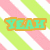 Pixelated graphic with four distinct sections: top-left 'YEAH' in teal, top-right 'IT'S' in pink, bottom-left 'SUMMER' in green, and bottom-right exclamation mark with hearts.