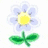 Four pixelated flowers with yellow centers, green stems and leaves arranged in a on white background