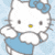 Hello Kitty character in two distinct outfits across a contact sheet of animated frames, one with blue dress and bow on light blue background, the other with pink polka-dot dress and yellow bear companion on colorful floral background.