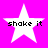 Four white star-shaped icons with black text "shake it" on a bright pink background, arranged in a