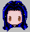 Pixel art avatar with blue hair and yellow accents showing four facial expressions: open eyes, closed eyes, and two intermediate states.