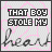 Animated sequence of text 'THAT BOY STOLE MY heart' with changing pink highlights on letters across frames.
