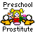 Pixelated character with yellow pigtails and red hair ties, wearing a red top and pink skirt, holding green object, flanked by two white circular shapes on yellow bases.