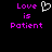 Pixelated text and heart symbol on black background, with left side showing white heart outline and right side showing solid pink text.