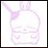 A 48x48 pixel buddy icon split into two frames showing a light purple cartoon character on the left and text on the right, with visible animation differences between frames.