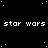 Pixelated text repeats 'star wars' across a black background with scattered white dots resembling stars.