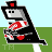 Pixelated character in black and white with red accents, holding a football on a green field background.