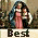 Two identical figures in pink dresses stand side-by-side with arms linked, beneath text reading 'Best Friends' on a beige background.