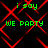 Static pixel art with red geometric lines on black background and green text reading 'i say we party' repeated in four quadrants.