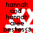 Red background with white snowflake, black text reading 'hannah and hannah aree besties<3' in pixelated font.