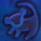 A pixelated blue-toned icon with abstract curved shapes and a purple highlight on the left side against a solid blue background.