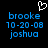 Pixelated blue text on black background with white heart symbol above, showing identical static content across two views.