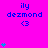 A bright pink background displays repeated blue text 'ily dezmond <3' with scattered cyan heart symbols in various quantities.