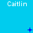 A blue background displays the name 'Caitlin' in white text with animated blue symbols appearing and changing above each instance.