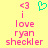 Yellow background with pink text 'i love ryan sheckler' and two variations of '<3' symbols, one pink and one green heart-shaped '<3'.