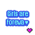 Pixelated blue text on white background with four heart icons in pink, green, black, and red.