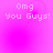 Pixelated text "Omg You Guys!" appears in four identical quadrants on a pink gradient background with subtle circular patterns.