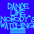Pixelated text "DANCE LIKE NOBODY'S WATCHING" in cyan on four colored backgrounds with a bar graph element below the text.